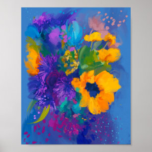 Póster Bouquet De Flores En Temporada Azul