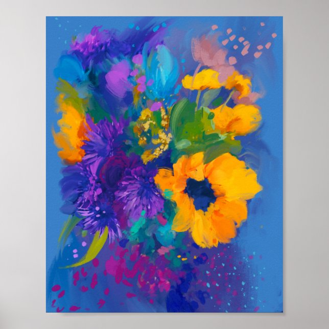 Póster Bouquet De Flores En Temporada Azul (Frente)