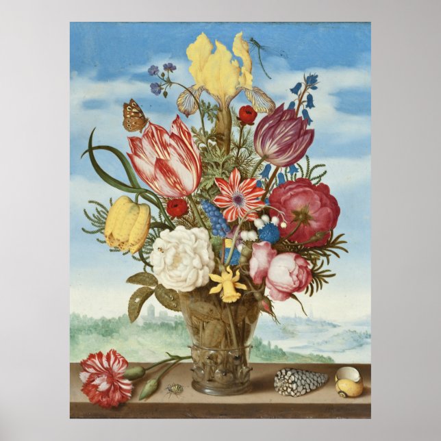Póster Bouquet de flores en un Borde Ambrosius Bosschaert (Frente)