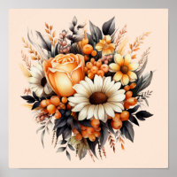 Bouquet de flores grises amarillas naranjas
