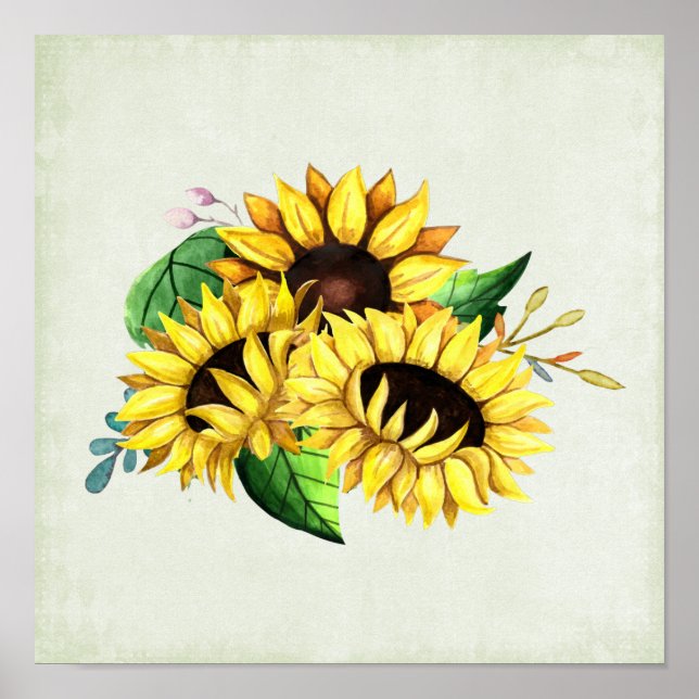 Póster Bouquet de girasol amarillo en acuarela (Frente)