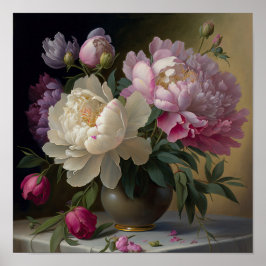 Póster Bouquet De Peonies En Una Vara En La Mesa