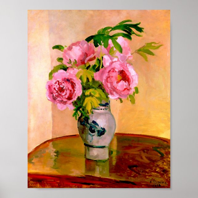 Póster Bouquet de Peonies Rosados por Camille Pissarro (Frente)