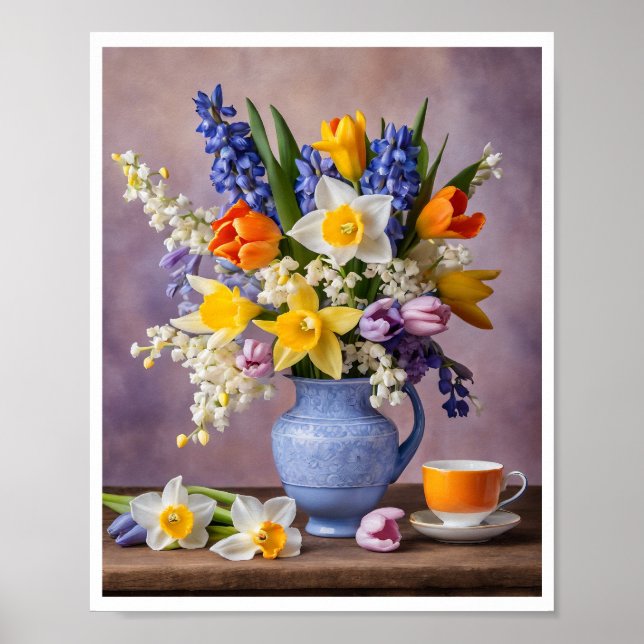 Póster Bouquet de primavera de alegres Daffodils Tulips T (Frente)