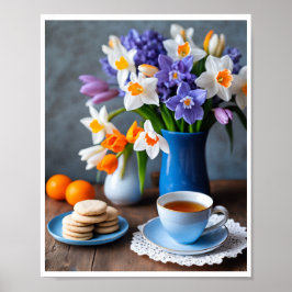 Póster Bouquet de primavera de Daffodils Hyacinths Teacup