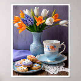 Póster Bouquet de primavera de Daffodils Tulips Tea Cooki