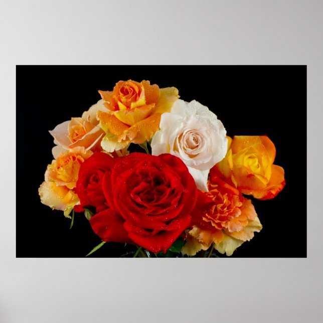 Póster Bouquet de Rosas en negro (Frente)