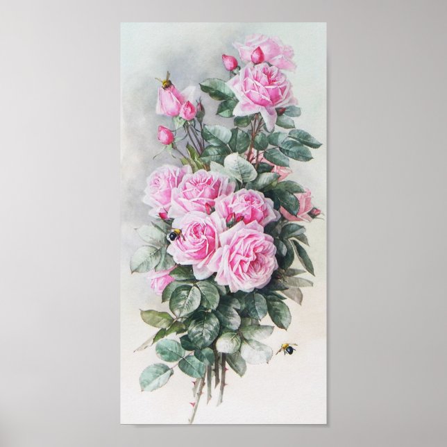 Póster Bouquet de rosas rosadas de época (Frente)