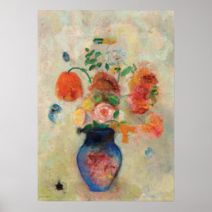 Póster Bouquet en una base azul de Odilon Redon