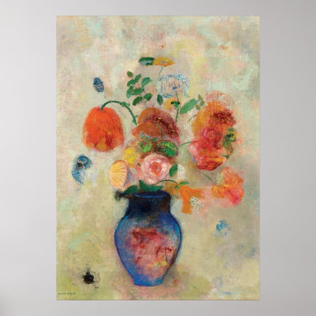 Póster Bouquet en una base azul de Odilon Redon (Frente)