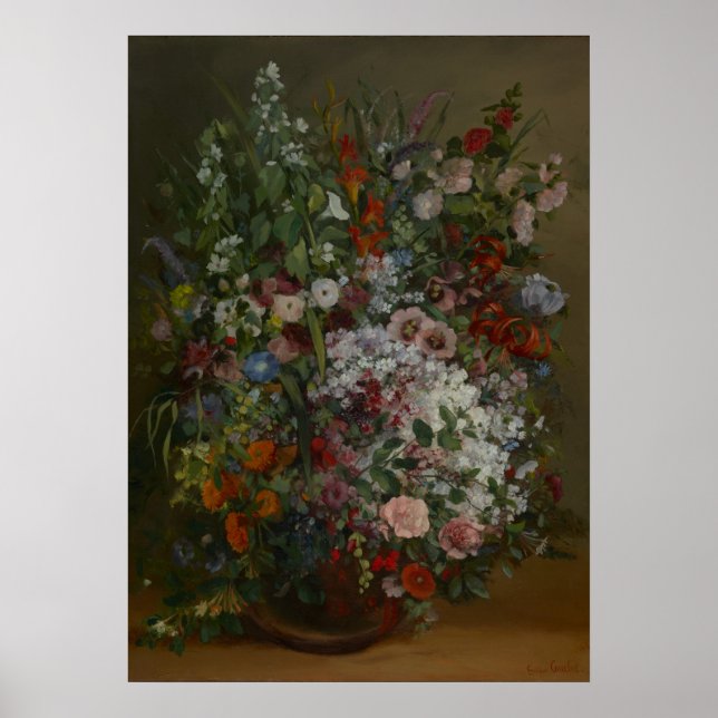 Póster Bouquet Flowers in a Vase por Gustave Courbet (Frente)