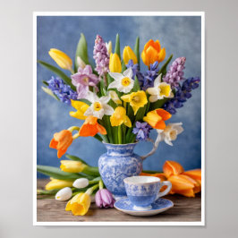 Póster Bouquet primavera de Daffodils Tulips Teacup
