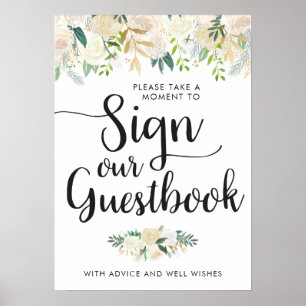 Póster Bouquet rosa blanco   Rótulo de nuestro libro de v