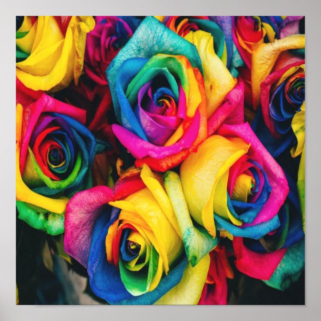 Póster Bouquet Rosas arcoiris (Frente)