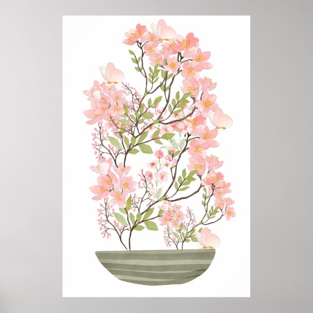 Póster Bouquet y funda de flores rosadas, papel Pegatina  (Frente)
