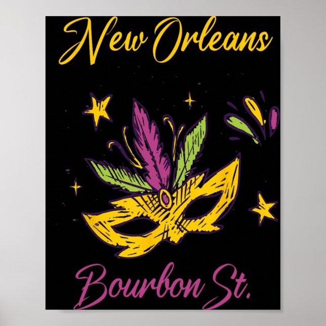 Póster Bourbon Street French Quarter New Orleans Mardi Gr (Frente)