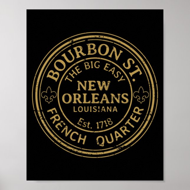 Póster Bourbon Street New Orleans French Quarter Distress (Frente)