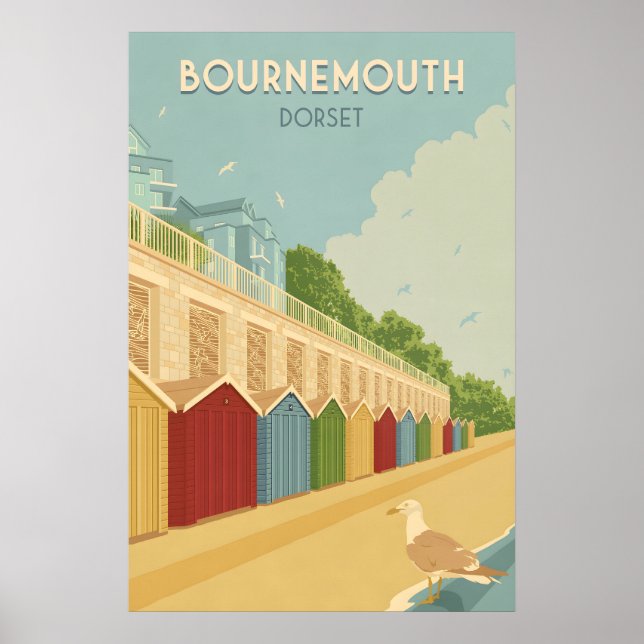 Póster Bournemouth Beach Dorset Seaside Travel Poster (Frente)