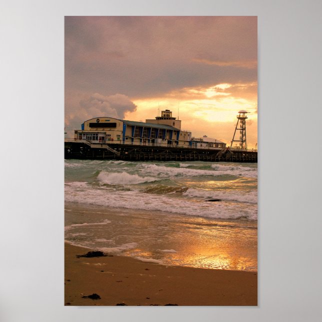 Póster Bournemouth Pier Y Beach Dorset England (Frente)
