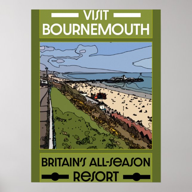 Póster Bournemouth Vintage Retro Mar (Frente)