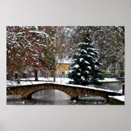 Póster Bourton en los Cotswolds de los árboles de Navidad
