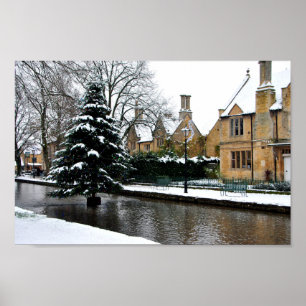 Póster Bourton en los Cotswolds de los árboles de Navidad