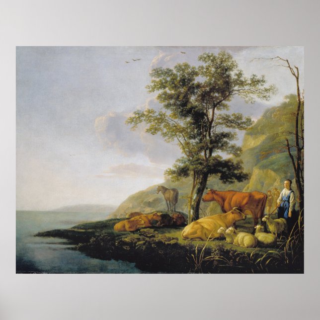 Póster Bovino cerca de un Poster de River Aelbert Cuyp (Frente)