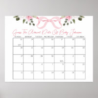 Bow Baby Shower Adivinar el calendario de la fecha