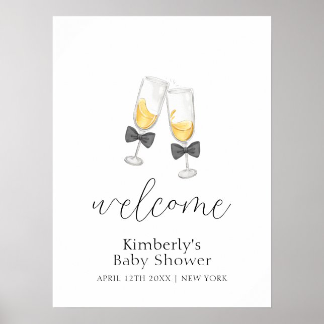 Póster Bow Champagne Sip & See Baby Shower Welcome (Frente)