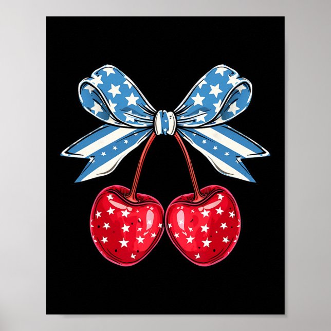 Póster Bow Cherry 4 De Julio Estadounidense Patriótico (Frente)
