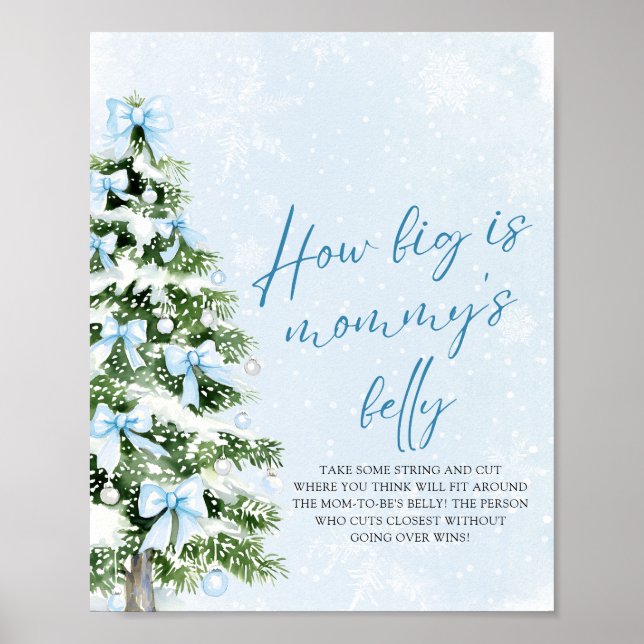 Póster Bow Christmas Baby Shower How Big Is Mommy's Belly (Frente)