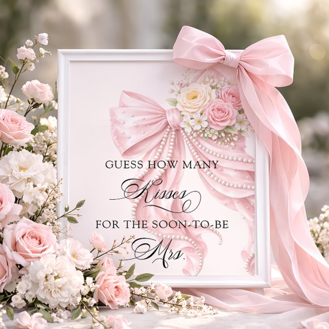 Póster Bow Floral How Many Kisses Bridal Shower Game (Subido por el creador)