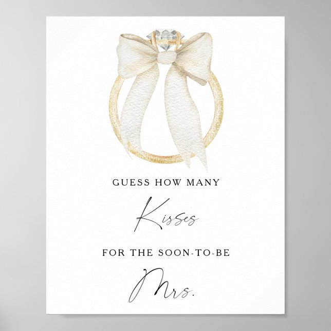 Póster Bow & ring bridal shower How many kisses (Frente)