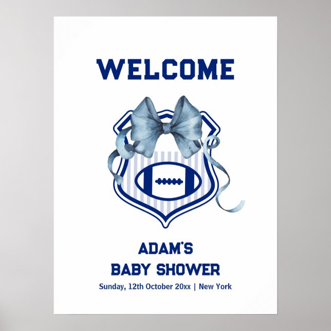 Póster Bow Rookie Football Sport Boy Baby Shower Welcome (Frente)