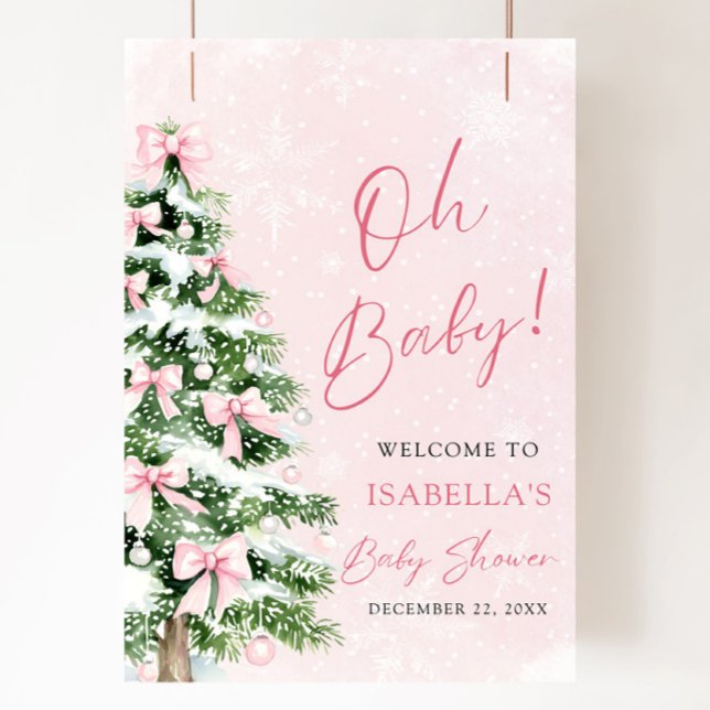 Póster Bow rosa bebé está frío fuera de Baby Shower (Pink Bow Baby It's Cold Outside Oh Baby Baby Shower Poster)