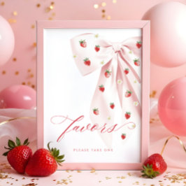 Póster Bow rosa Berry dulce Baby Shower favorece el Rótul