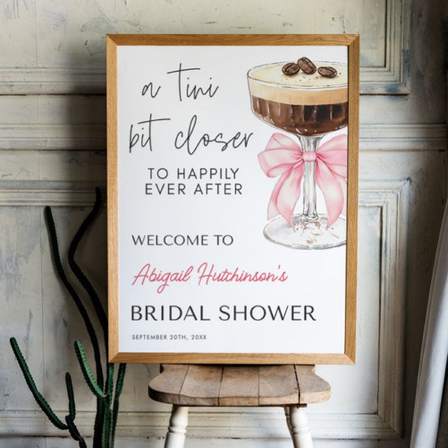 Póster Bow rosa Espresso Martini Ducha Bridal - 18x24 (Pink Bow Espresso Martini Bridal Shower - 18x24 Poster)