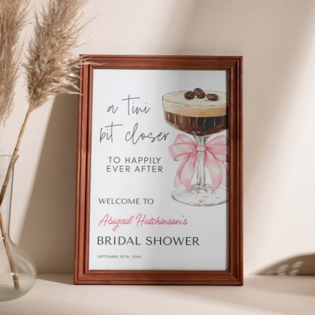 Póster Bow rosa Espresso Martini Ducha Bridal - 24x36 (Pink Bow Espresso Martini Bridal Shower - 24x36 Poster)