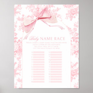 Póster Bow rosa Flor Bebé Nombra Race Shower Game