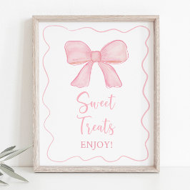 Póster Bow Rosado Dulce Tratamientos de Cumpleaños Rótulo