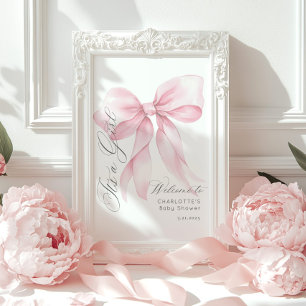Póster Bow rosado Es una ducha de bebé chica Bienvenida