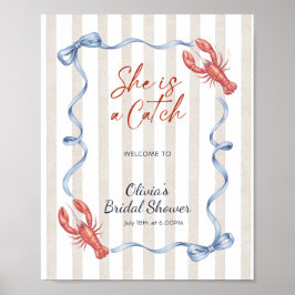 Póster Bow She’s a Catch Lobster Bridal Shower Welcome 