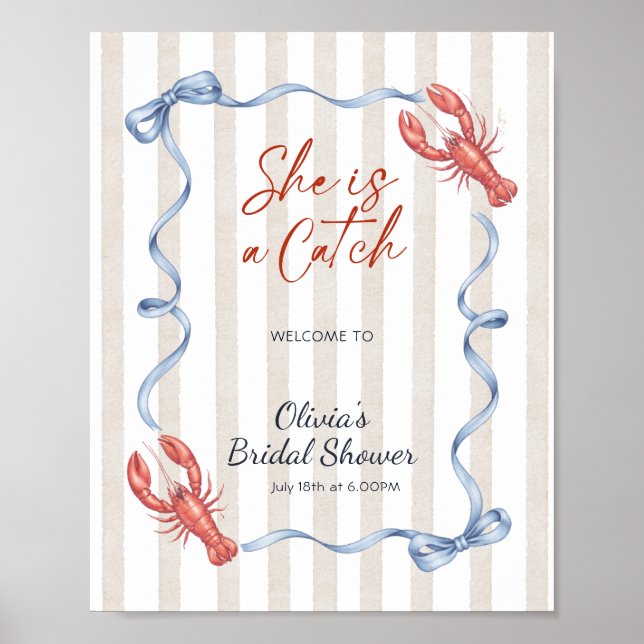 Póster Bow She’s a Catch Lobster Bridal Shower Welcome  (Frente)
