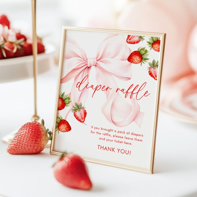 Póster Bow Strawberry Baby Shower Diaper Raffle Sign (Subido por el creador)