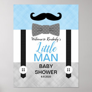 Póster Bow tie blue gray baby boy shower welcome sign