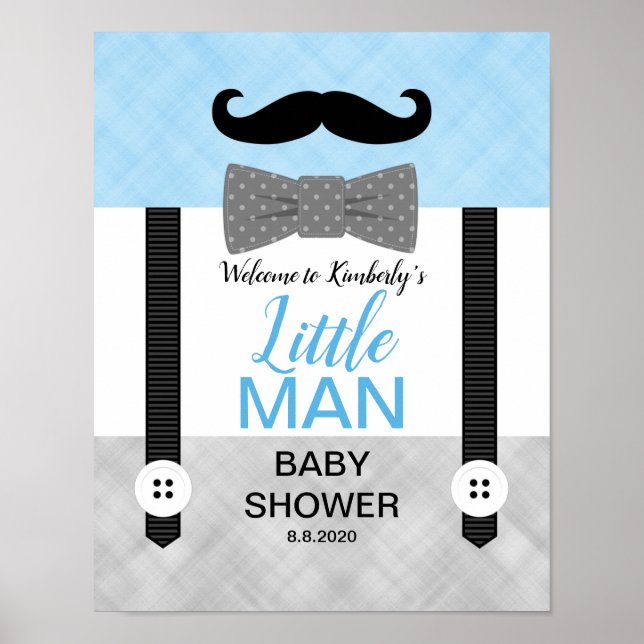 Póster Bow tie blue gray baby boy shower welcome sign (Frente)