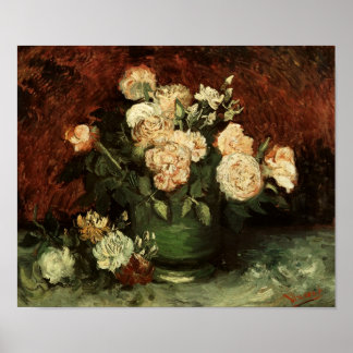 Póster Bowl con peonies y Rosas Van Gogh Bella Artes