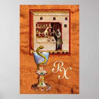 Póster BOWL DE HYGEIA MONOGRAM Medicina,Farmacia antigua