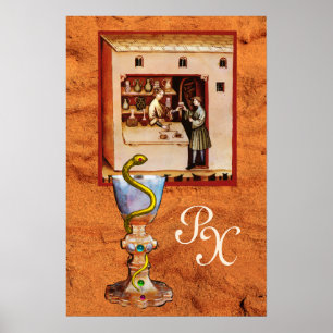 Póster BOWL DE HYGEIA MONOGRAM Medicina,Farmacia antigua