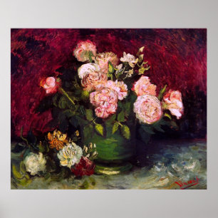 Póster Bowl with Peonies & Roses Van Gogh Fine Art